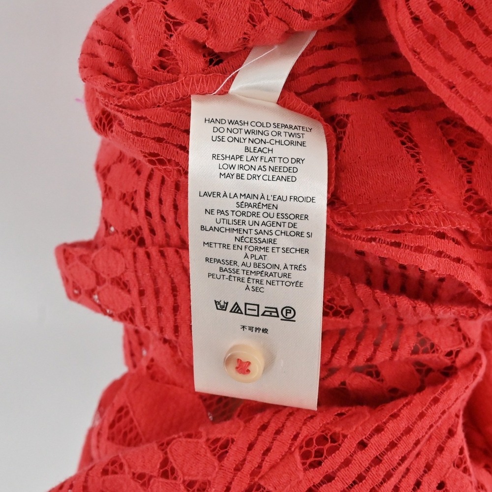 Anthropologie Lace Ruffle Neck Blouse Womens Size 4 Red Crochet Boho Eyelet Top - Picture 7 of 8